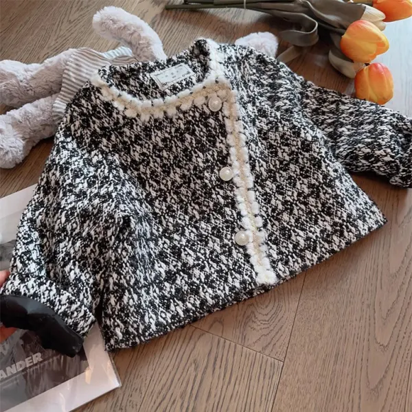 【18M-8Y】Girls Elegant Black And White Tweed Jacket - Popopieshop.com 