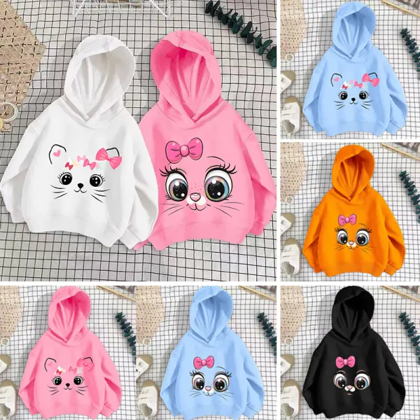 【18M-8Y】Girls Cute Cotton Cat Print Multicolor Hooded Sweatshirt - Popopieshop.com 