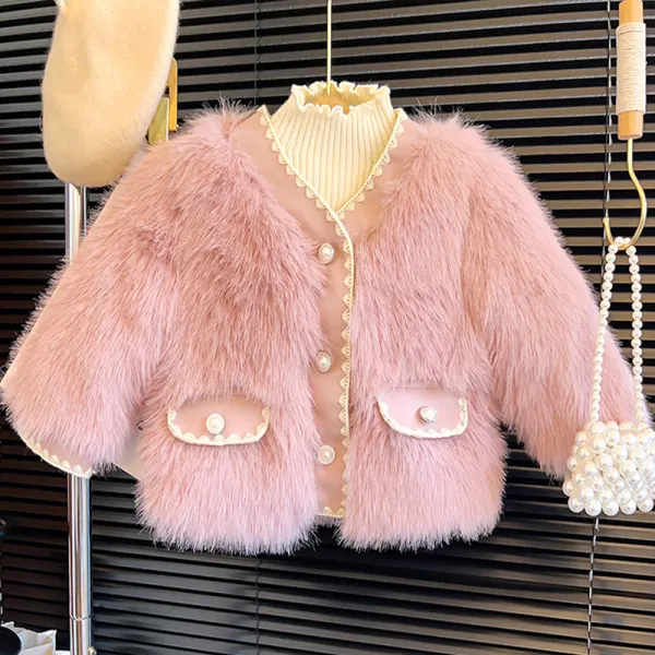【18M-8Y】Girls Fashion Faux Fur Keep Warm V-Neck Coat - Popopieshop.com 