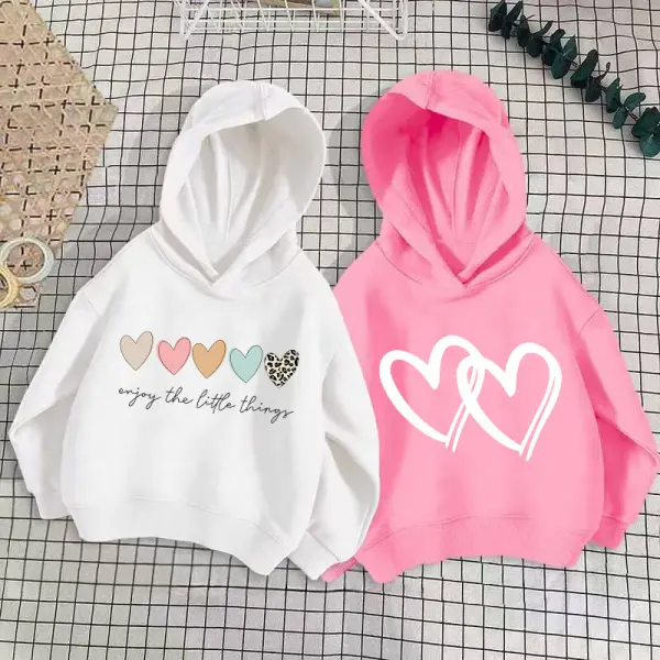 【18M-8Y】Girls Cute Heart Print Multicolor Hooded Sweatshirt - Popopieshop.com 