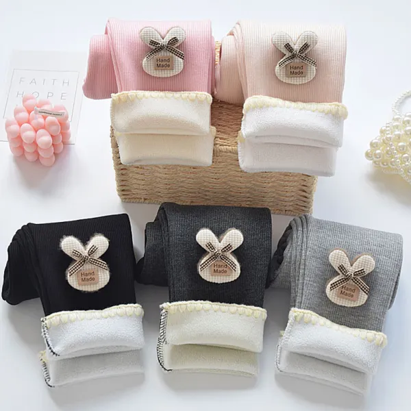 【18M-8Y】Girls Thick Fleece Bunny Applique Leggings - Popopieshop.com 