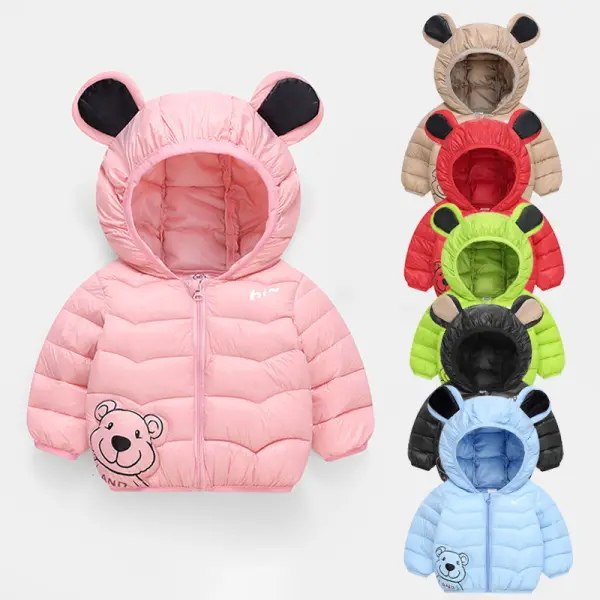 【18M-6Y】Unisex Kids Thick Multicoloured Bear Print Hooded Quilted Jacket - Popopieshop.com 