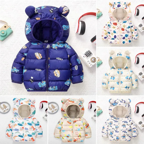 【18M-6Y】Boys Thick Multicolour Cartoon Print Hooded Quilted Jacket - Popopieshop.com 