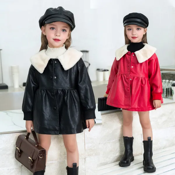【12M-6Y】Girls Fashionable Padded Fleece PU Jacket - Popopieshop.com 