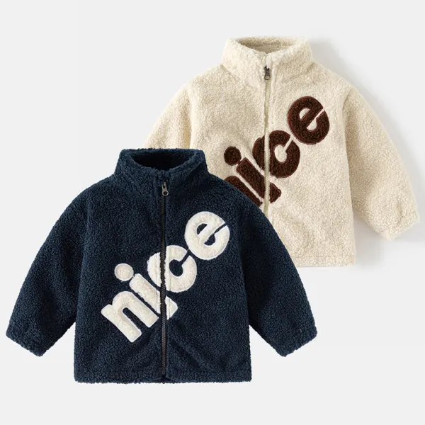 【18M-6Y】Kids Casual Fashion Lettering Embroidery Padded Fleece Jacket - Popopieshop.com 