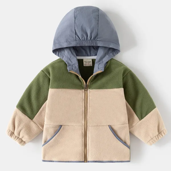 【18M-6Y】Boys Casual Fashion Color Blocking Padded Fleece Hooded Jacket - Popopieshop.com 