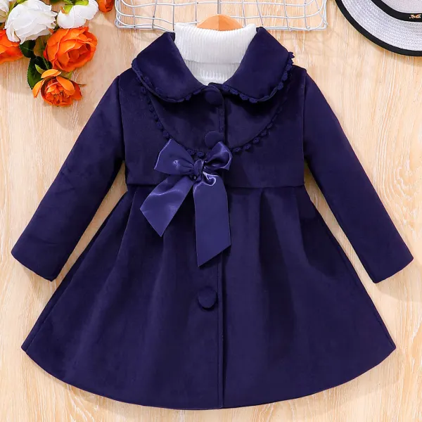 【2Y-10Y】Girls Stylish Navy Blue Tweed Coat - Popopieshop.com 