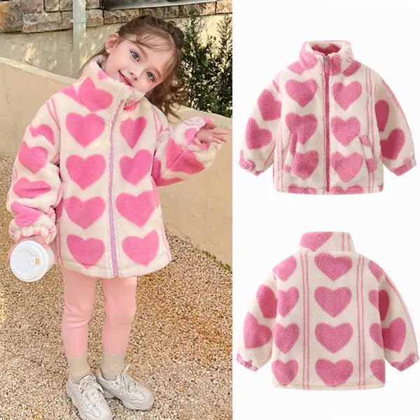 【18M-8Y】Girl Cute Heart-shaped Lamb Fleec Keep Warm High Neck Coat - 31193 - Popopieshop.com 