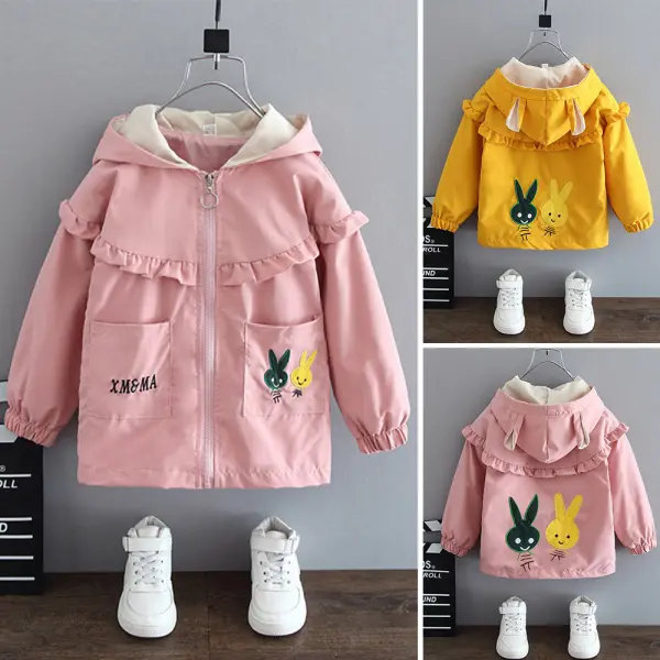 【12M-6Y】Girls Cute Rabbit Embroidered Ruffled Hooded Jacket - Popopieshop.com 