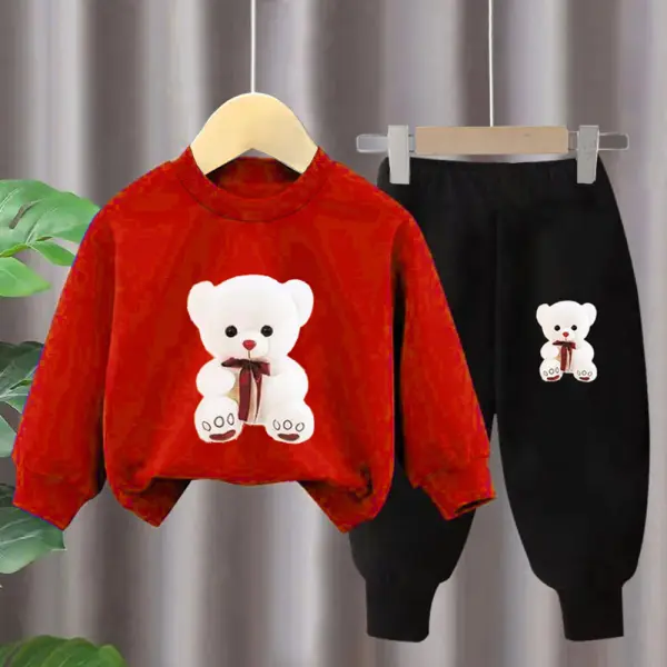【18M-10Y】2-piece Unisex Cute Bear Print Round Neck Sweatshirt And Pants Multicolor Set - Thepopopie.com 