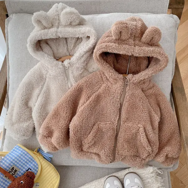 【6M-6Y】Unisex Cute Flannel Keep Warm Hooded Jacket - Popopieshop.com 