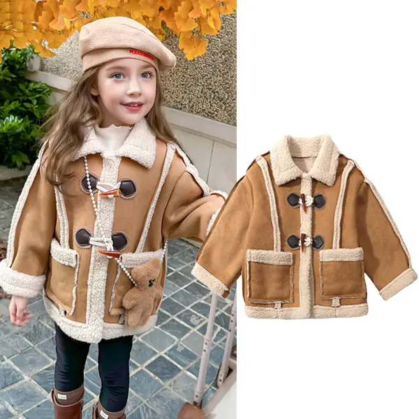 【18M-8Y】Girls Retro Fur All-in-one Keep Warm Lapel Coat - Popopieshop.com 