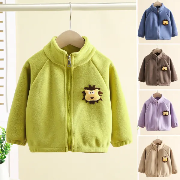 【9M-4Y】Unisex Kids Flannel Lion Applique Long Sleeve Jacket - Popopieshop.com 