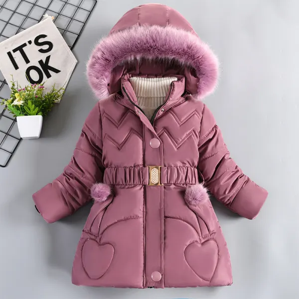 【3Y-10Y】Girls Thick Fleece Embroidered Pom Pom Hooded Quilted Jacket - Popopieshop.com 