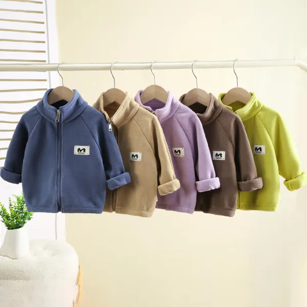 【9M-4Y】Unisex Kids Flannel Letters Pattern Long Sleeve Jacket - Popopieshop.com 