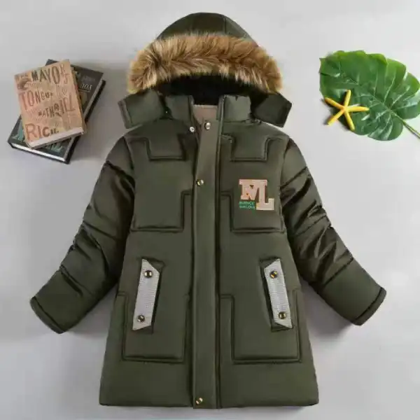 【4Y-10Y】Boys Thick Fleece Letter Embroidered Hooded Quilted Jacket - Popopieshop.com 