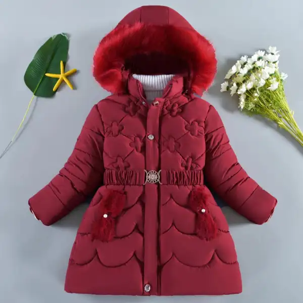 【4Y-10Y】Girls Thick Fleece Embroidered Hooded Quilted Jacket - Popopieshop.com 