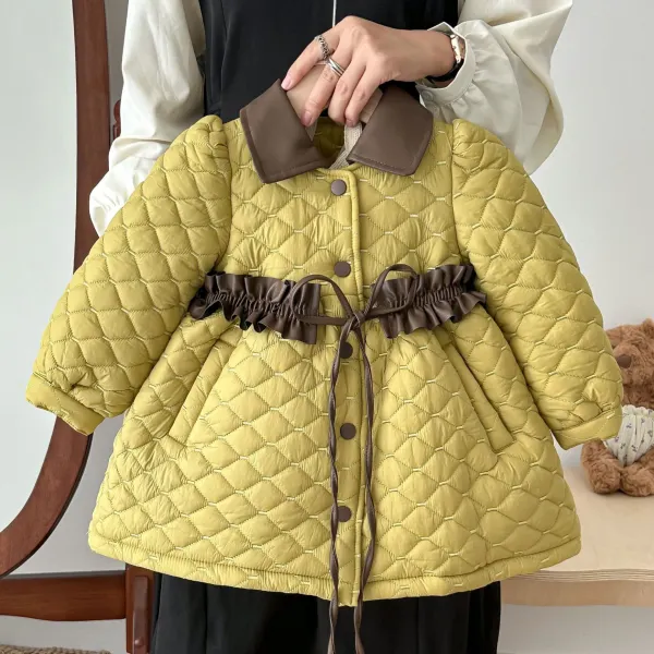 【18M-6Y】Girls Fashionable Yellow-Green Padded Quilted PU Jacket - Popopieshop.com 