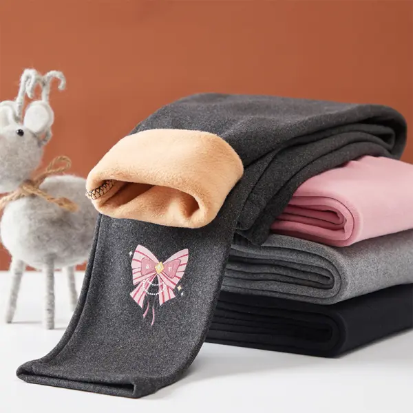 【2Y-12Y】Girls Sweet Bow And Letter Print Padded Leggings - Popopieshop.com 