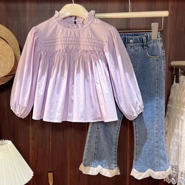 【18M-8Y】Girls Stylish Purple Shirt And Blue Jeans - Popopieshop.com 
