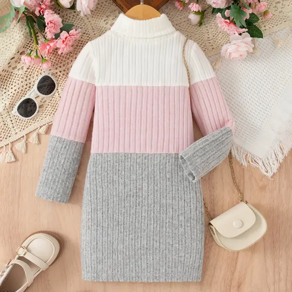 【2Y-8Y】Girls Sweet Striped High Neck Long Sleeve Dress - Popopieshop.com 