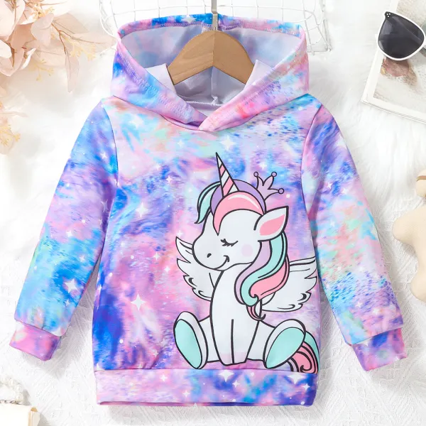 【2Y-8Y】Girls Tie Dye Unicorn Print Long Sleeve Hooded Sweatshirt Only $14.99 - Popopieshop.com 