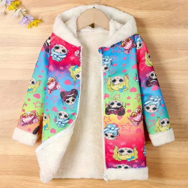 【2Y-7Y】Girls Thick Fleece Cartoon Print Hooded Jacket - Popopieshop.com 