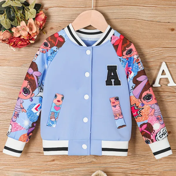 【2Y-8Y】Girls Cartoon Print Baseball Jacket - Popopieshop.com 