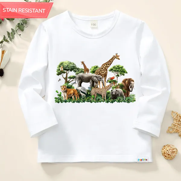 【12M-9Y】Unisex Kids Cotton Stain Resistant Animals Print Long Sleeve Tee - Popopieshop.com 