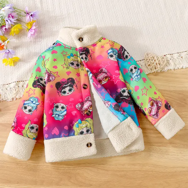 【2Y-8Y】Girls Thick Fleece Cartoon Print Long Sleeve Jacket - Popopieshop.com 