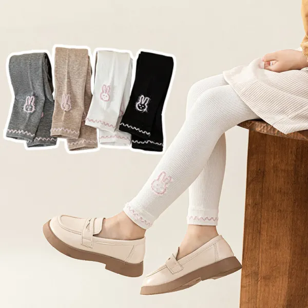 【1Y-8Y】Girls Cute Bunny Embroidered Comfortable Cotton Leggings - Popopieshop.com 