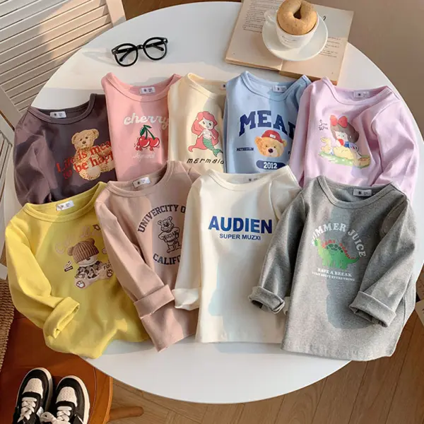 【18M-10Y】Unisex Cotton Cartoon Print Multicolor Long Sleeve T-shirt - Popopieshop.com 
