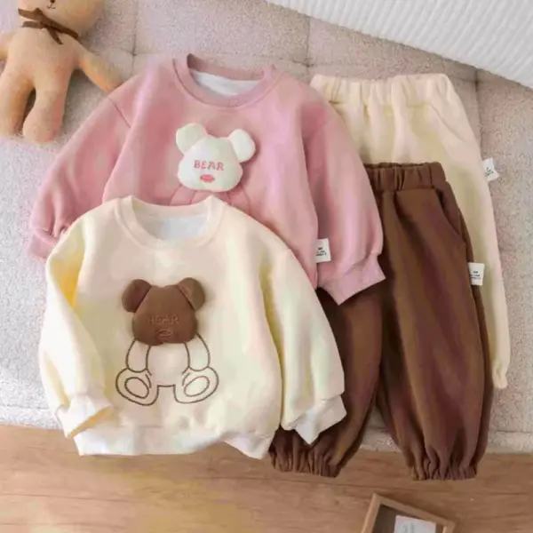 【12M-6Y】2-piece Unisex Cute Doll Round Neck Sweatshirt And Pants Set - Popopieshop.com 