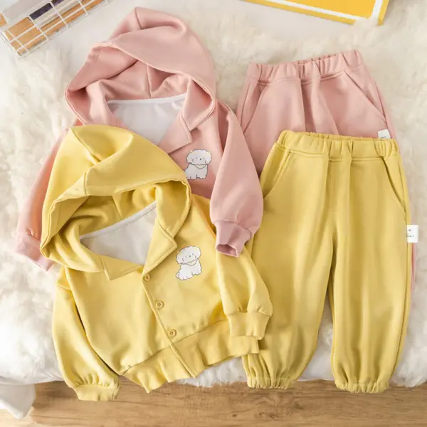 【12M-6Y】2-piece Girls Casual Cartoon Print Hooded Jacket And Pants Set - Popopieshop.com 