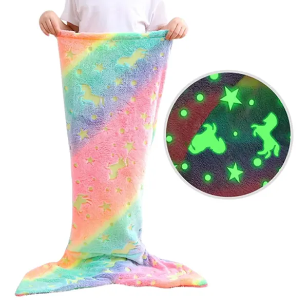 Girls Flannel Luminous Unicorn Pattern Mermaid Blanket - Popopieshop.com 