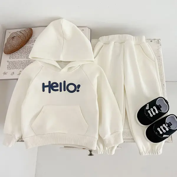 【6M-4Y】2-piece Unisex Casual Cotton Letter Print Hooded Sweatshirt And Pants Set - Popopieshop.com 