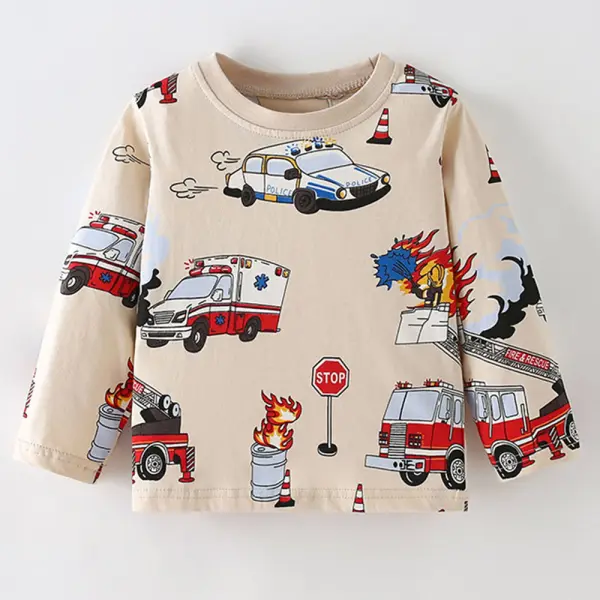【18M-7Y】Boys Casual Fire Truck Police Car Ambulance Print Long Sleeve T-shirt - Popopieshop.com 