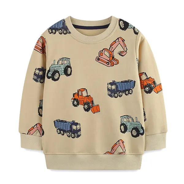 【18M-7Y】Boys Casual Excavator Bucket Truck Printed Round Neck Sweatshirt - Popopieshop.com 