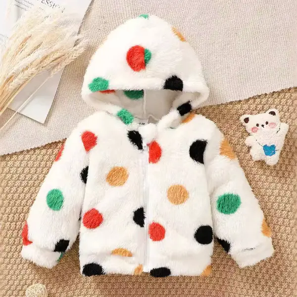 【6M-3Y】Baby Girl Cute Colorful Polka Dot Flannel Keep Warm Hooded Coat - Popopieshop.com 