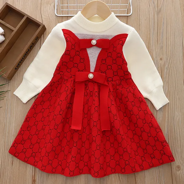 【18M-6Y】Girls Bow Bear Long Sleeve Sweater Dress - Popopieshop.com 