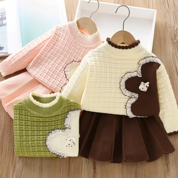 【18M-6Y】2-piece Girls Bunny Applique Long Sleeve Sweater And Skirt Set - Popopieshop.com 