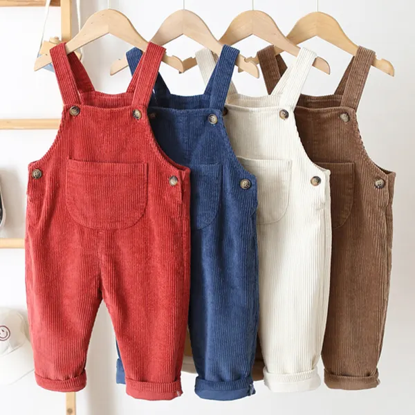 【6M-3Y】Unisex Baby Solid Color Corduroy Overalls - Popopieshop.com 