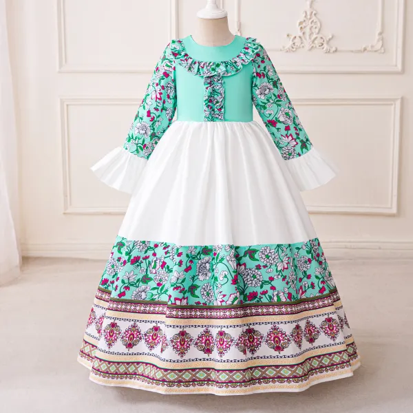 【3Y-7Y】Girls Sweet And Stylish Floral Print Long Dress - Popopieshop.com 