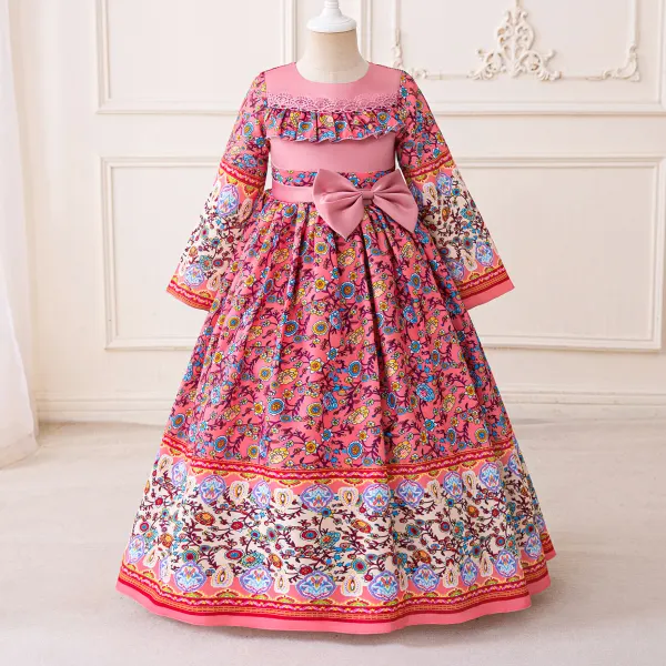 【3Y-7Y】Girls Sweet And Stylish Floral Print Long Dress - Popopieshop.com 