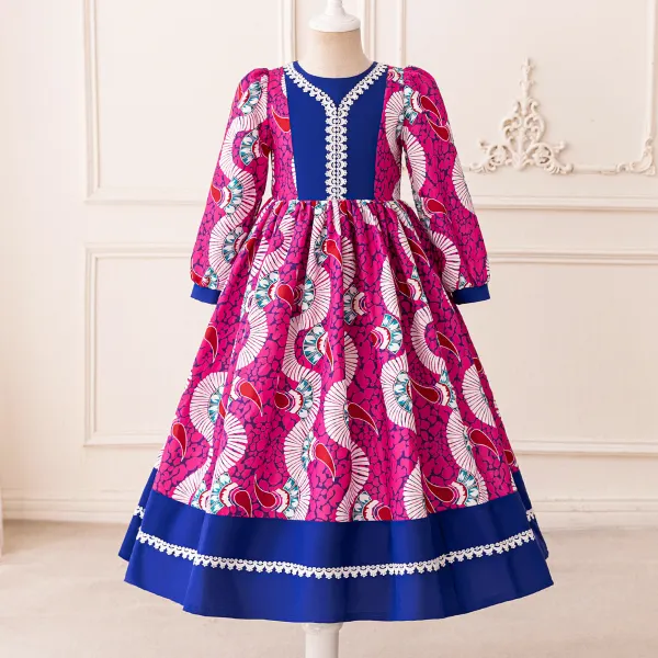 【3Y-7Y】Girls Sweet And Stylish Floral Print Long Dress - Popopieshop.com 