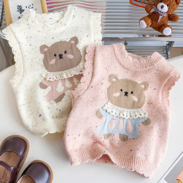 【12M-5Y】Girls Cute Bear Jacquard Sweater Vest - Popopieshop.com 