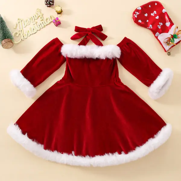【18M-6Y】Girls Christmas Red Velvet One Shoulder Halter Dress Only $21.99 - Popopieshop.com 