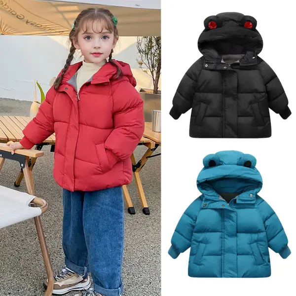 【18M-6Y】Unisex Casual Solid Color Quilted Keep Warm Hooded Cotton Coat - Popopieshop.com 