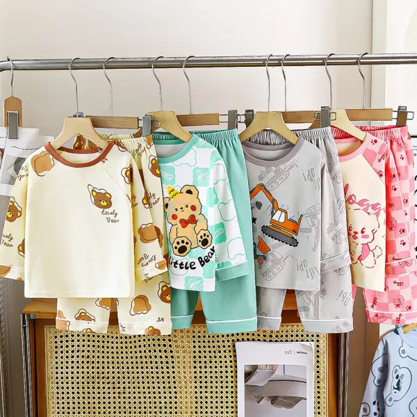 【12M-8Y】2-piece Unisex Casual Cotton Cartoon Print Multicolor Long Sleeve Pajamas Set - Popopieshop.com 