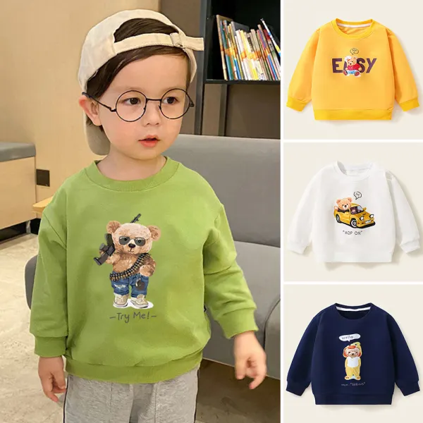 【18M-8Y】Boys Bear Print Round Neck Long Sleeve Sweatshirt - Popopieshop.com 